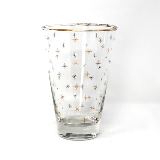 Cocktail Glasses, Libbey Alpine Gold Starburst Pattern, Set of 8, Vintage Holiday Barware, USA, Mid Century
