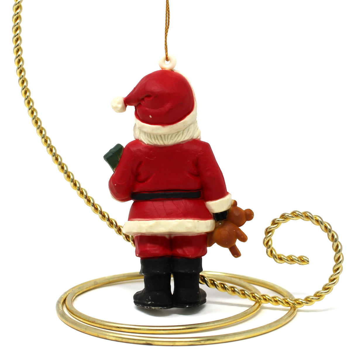Back view of vintage ornaments: Santa with Teddy Bear, NOS Sealed in Package, Hong Kong, Vintage 1970s
