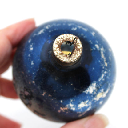Ornaments: Mercury Glass Ball, Blue with Three Little Pigs Decal, Vintage 1950s