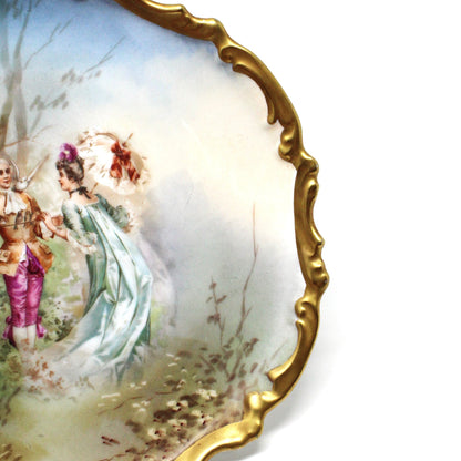 Decorative Plate, Victorian Couple, Muville Signed, French Limoges Plaque Antique