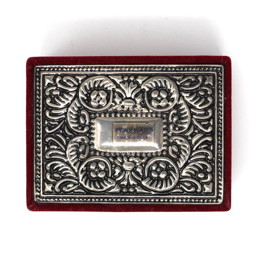 Box: Silverplate Embossed Lid, Velvet Lined, Vintage 1970s