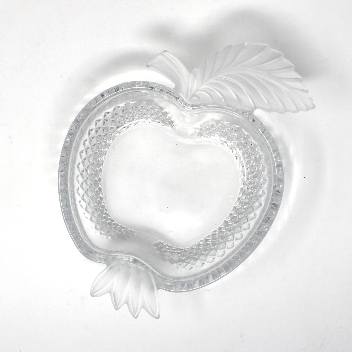 Candy Dish: Studio Nova / Mikasa, Frosted Apple Shaped Crystal, Japan, 1980s