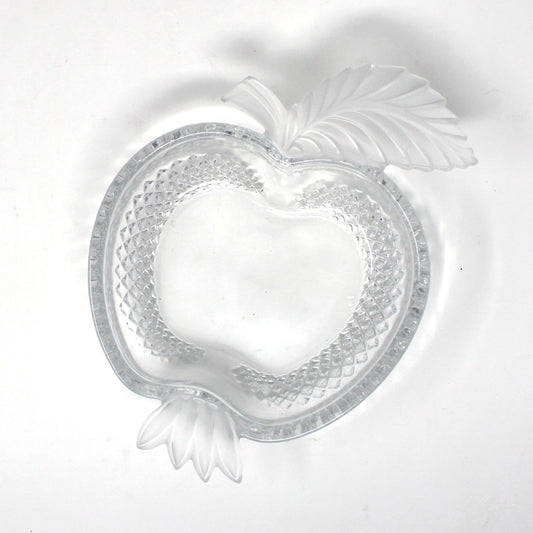 Candy Dish: Studio Nova / Mikasa, Frosted Apple Shaped Crystal, Japan, 1980s