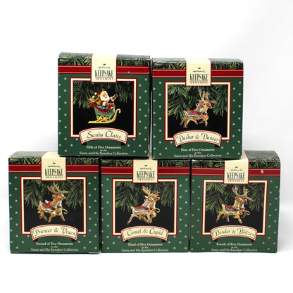Ornament: Hallmark Keepsake, Santa and His Reindeer Complete Collection In Boxes, Vintage 1992