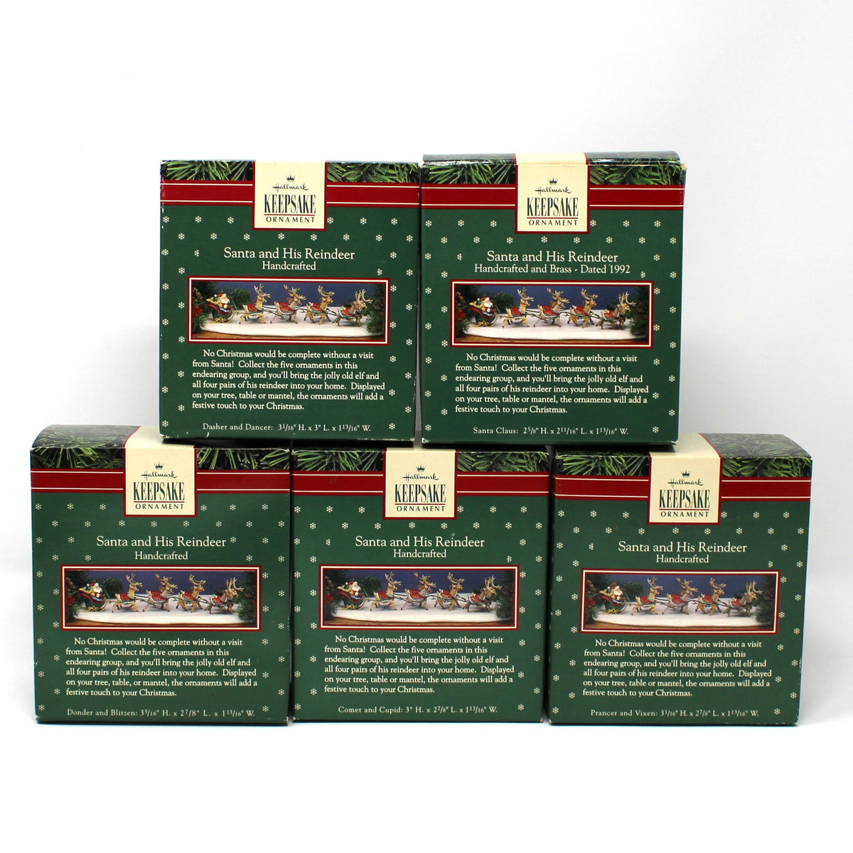 Ornament: Hallmark Keepsake, Santa and His Reindeer Complete Collection In Boxes, Vintage 1992