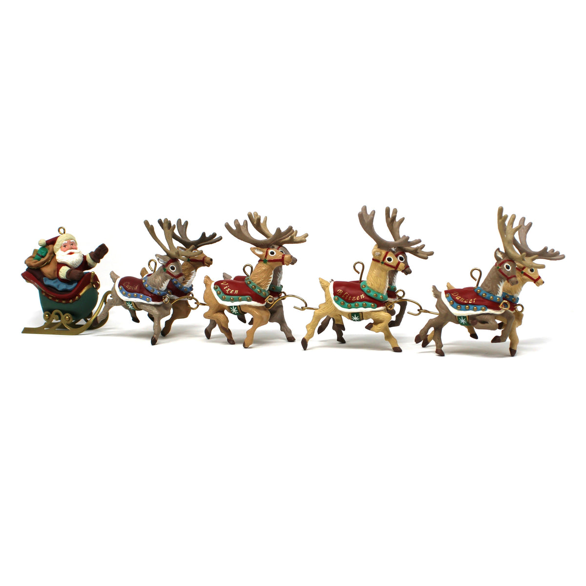 Ornament: Hallmark Keepsake, Santa and His Reindeer Complete Collection In Boxes, Vintage 1992