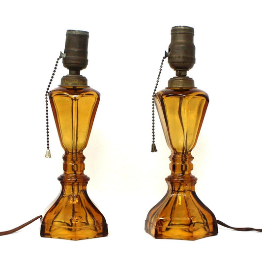 Lamp, Table Lamps, Westmoreland, Amber Glass Lamps, Oil Lamp Base, Set of 2, Vintage, SOLD