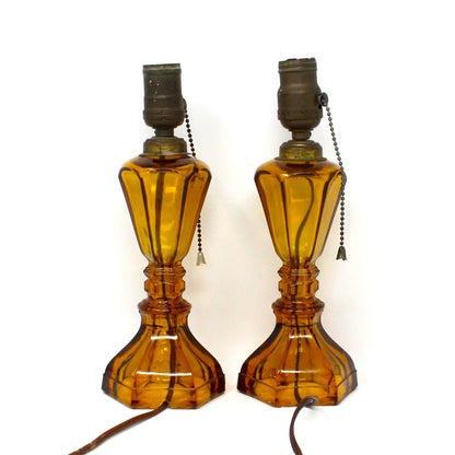 Lamp, Table Lamps, Westmoreland, Amber Glass Lamps, Oil Lamp Base, Set of 2, Vintage, SOLD