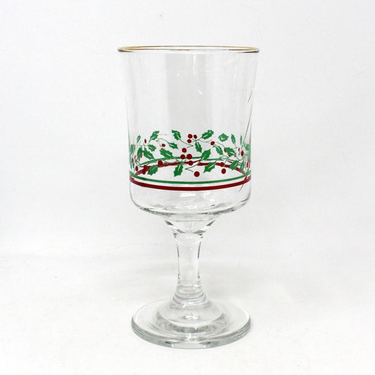 Water Goblets, Arby's, Christmas Collection, Holly & Berries, Gold Rim, Set of 6, Vintage Stemware