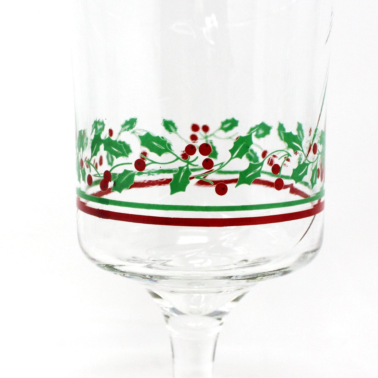 Water Goblets, Arby's, Christmas Collection, Holly & Berries, Gold Rim, Set of 6, Vintage Stemware
