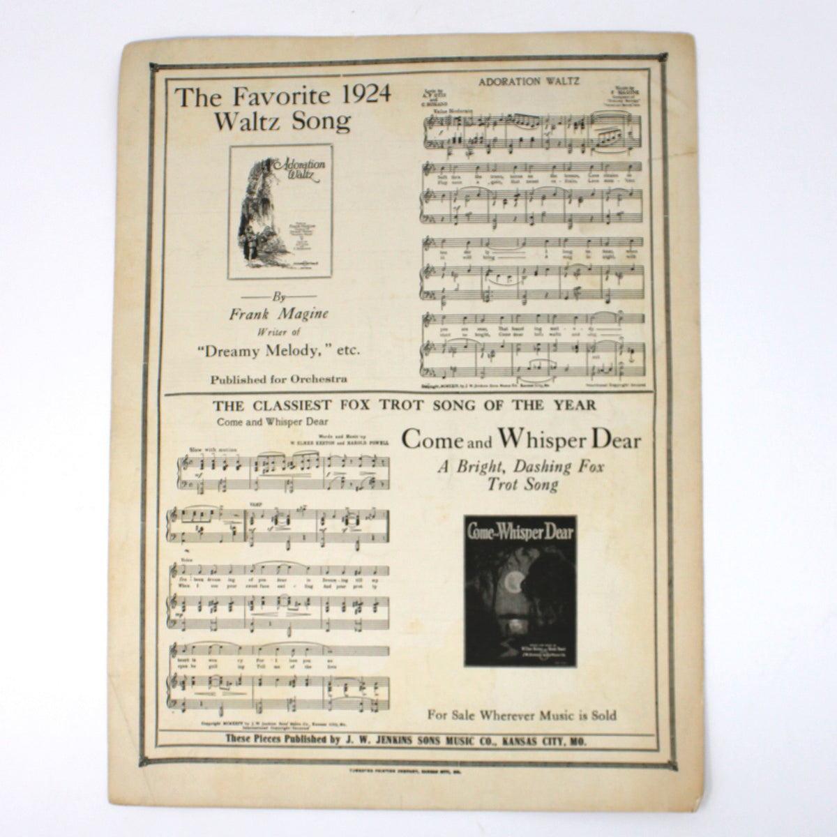 Back cover of sheet music for song titled 'You're Just a Flower From an Old Bouquet' 