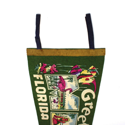 Pennant: Greetings from Miami, FL Large Letter Souvenir, 4-Font Pop-Art, 22", Vintage 1940s