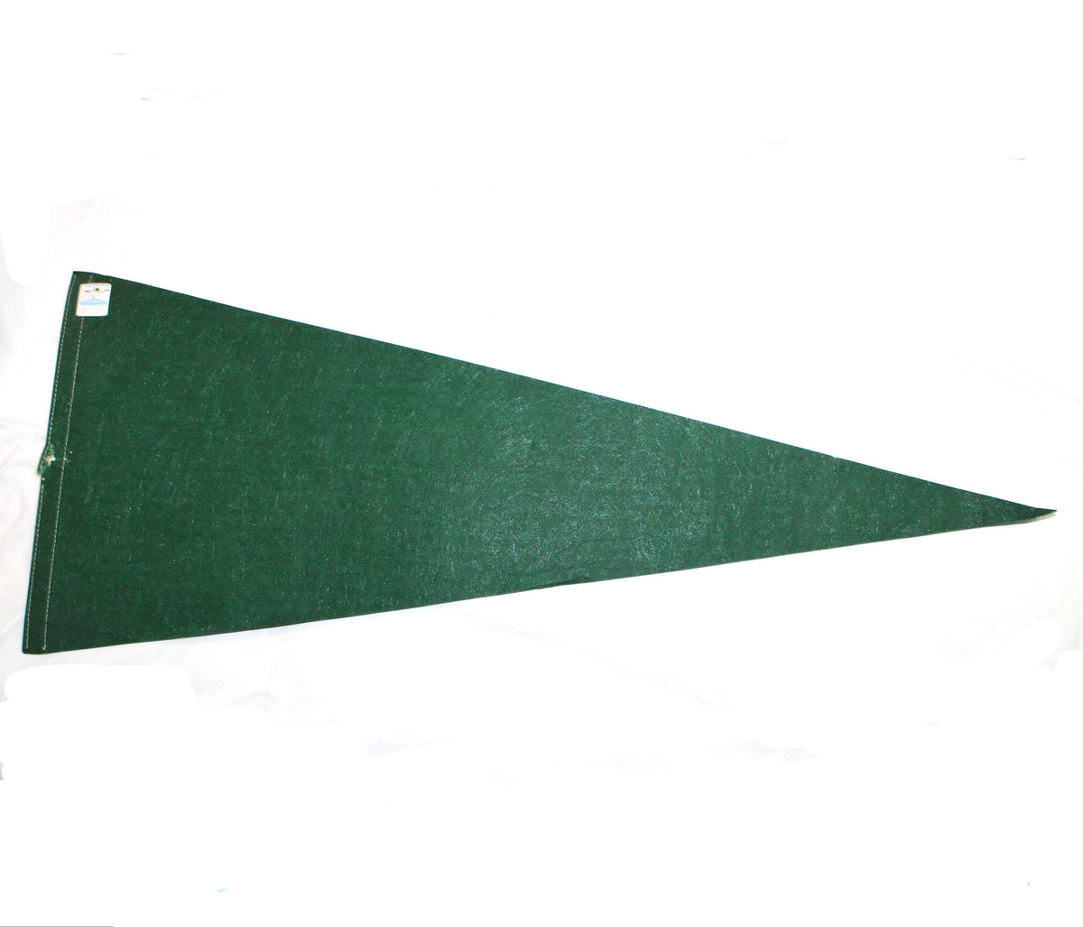 A dark green felt triangular pennant flag is laid flat 