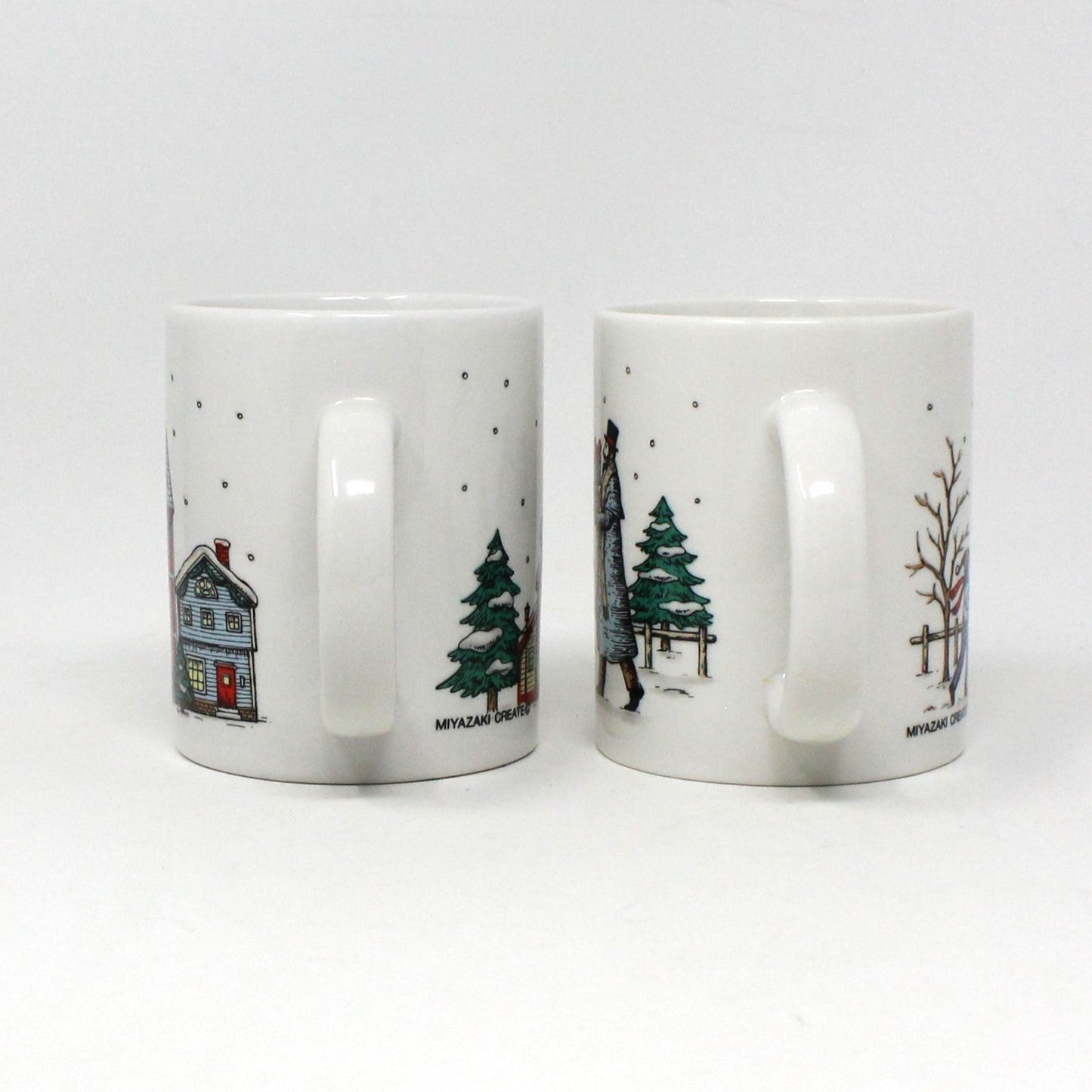 Mug, Sanyei, Christmas Village Mugs, Miyazaki Create, Ceramic, Set of 2, Vintage