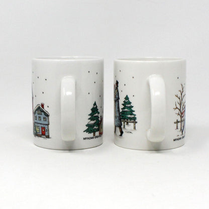 Mug, Sanyei, Christmas Village Mugs, Miyazaki Create, Ceramic, Set of 2, Vintage