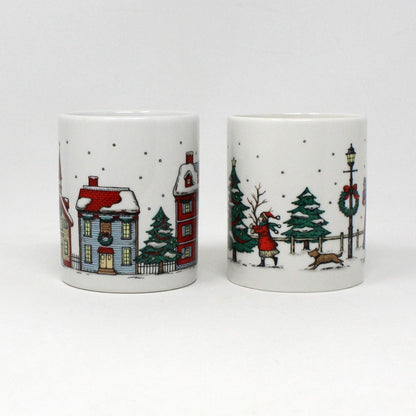 Mug, Sanyei, Christmas Village Mugs, Miyazaki Create, Ceramic, Set of 2, Vintage