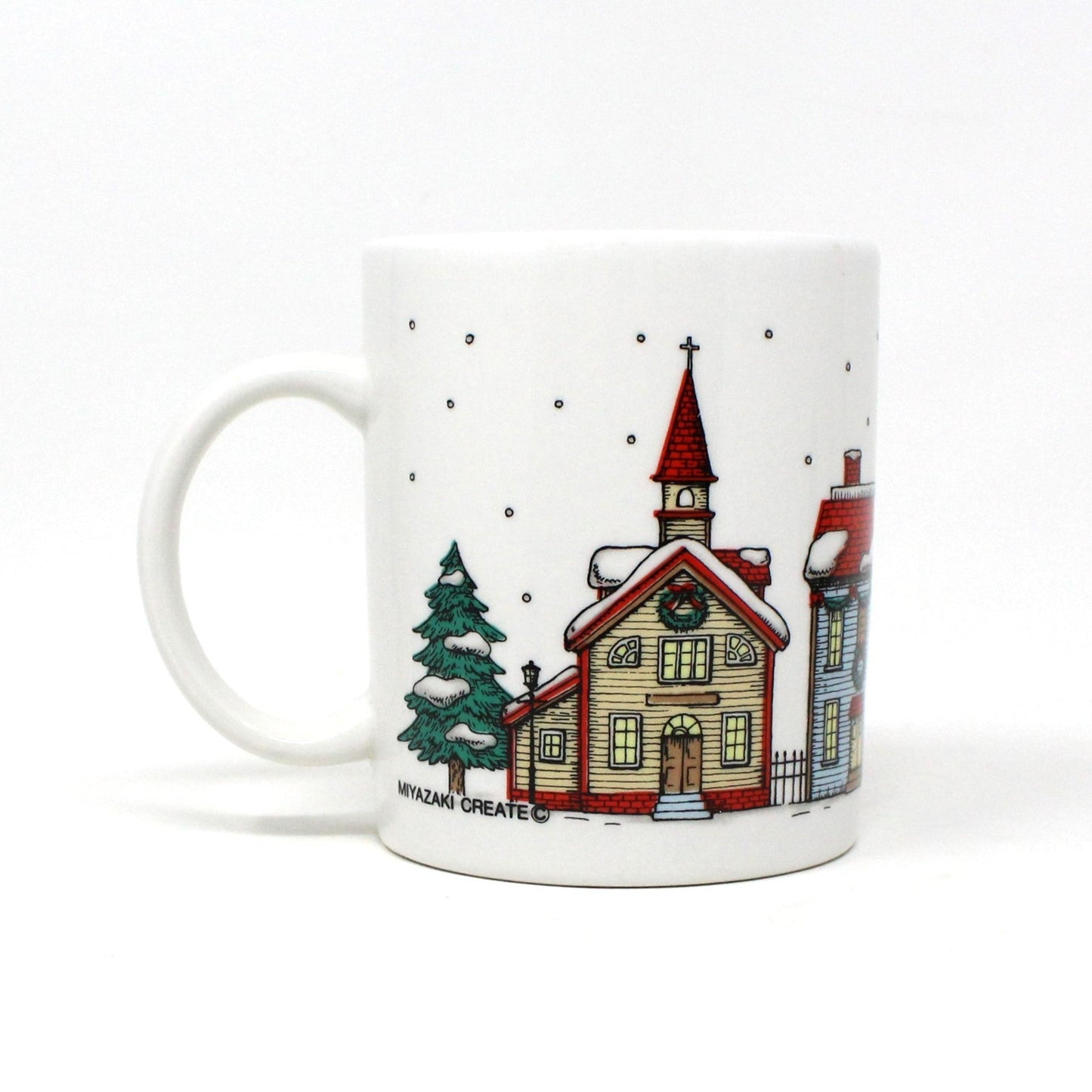 Mug, Sanyei, Christmas Village Mugs, Miyazaki Create, Ceramic, Set of 2, Vintage
