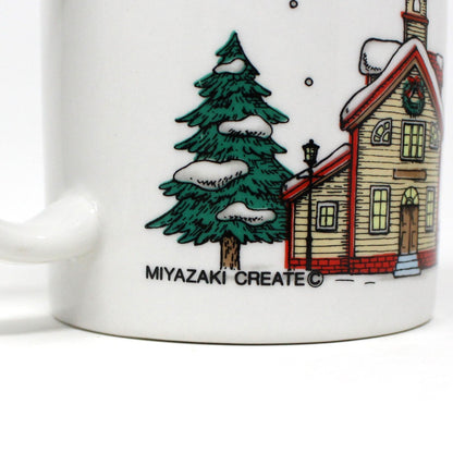 Mug, Sanyei, Christmas Village Mugs, Miyazaki Create, Ceramic, Set of 2, Vintage