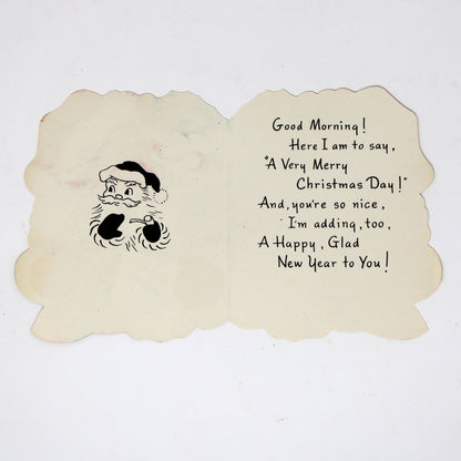 Christmas Card: Vintage 1940s, Die-Cut Santa with Toy Stocking, Unused, A-Meri-Card, Ephemera