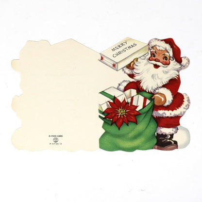Christmas Card: Vintage 1940s, Die-Cut Santa with Sack, Unused, A-Meri-Card, Ephemera