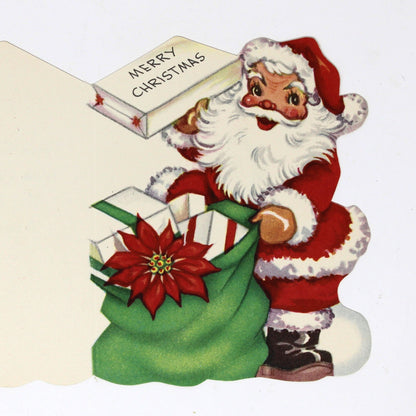Christmas Card: Vintage 1940s, Die-Cut Santa with Sack, Unused, A-Meri-Card, Ephemera
