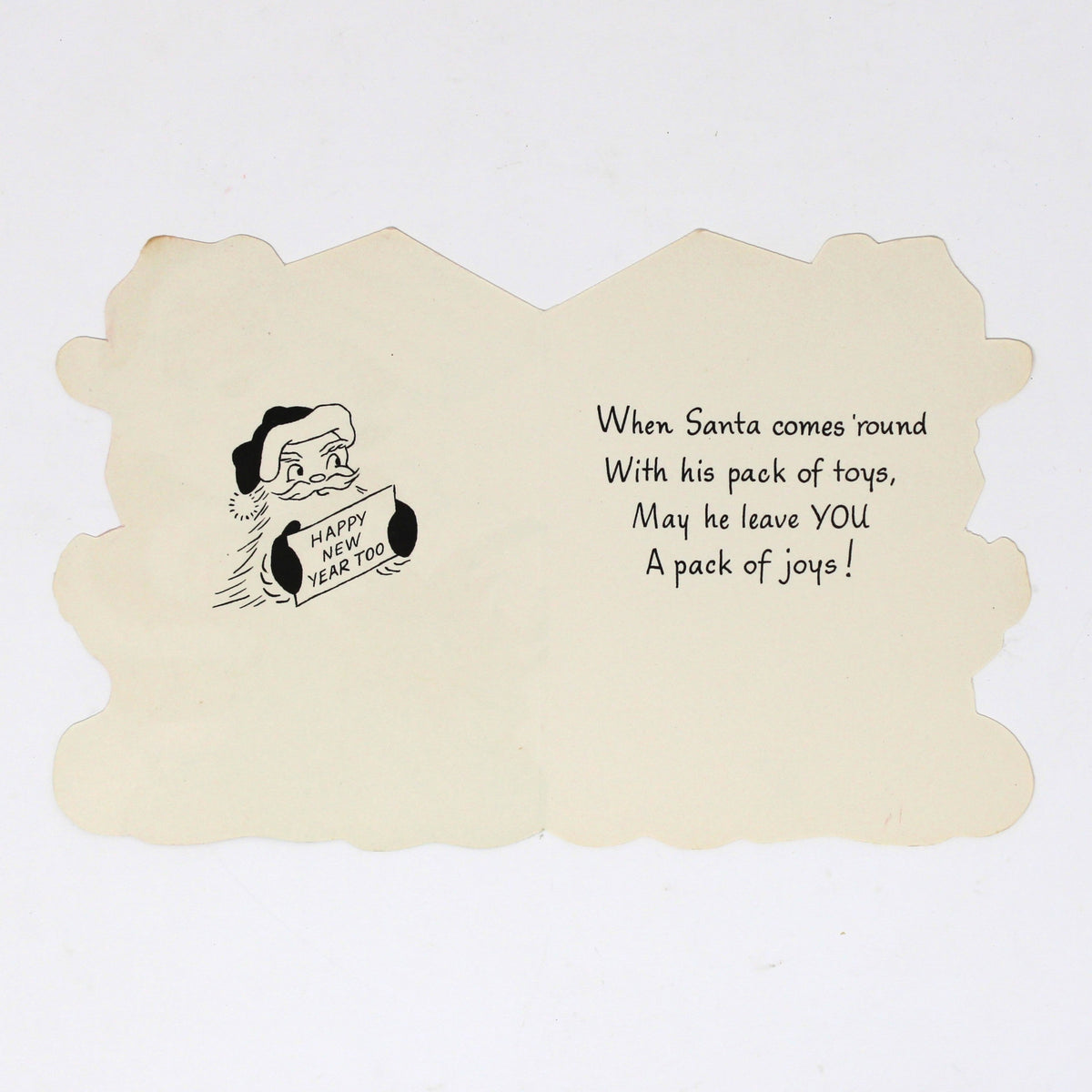 Christmas Card: Vintage 1940s, Die-Cut Santa with Sack, Unused, A-Meri-Card, Ephemera
