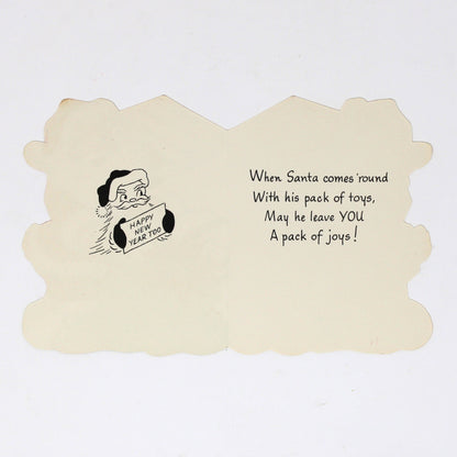 Christmas Card: Vintage 1940s, Die-Cut Santa with Sack, Unused, A-Meri-Card, Ephemera
