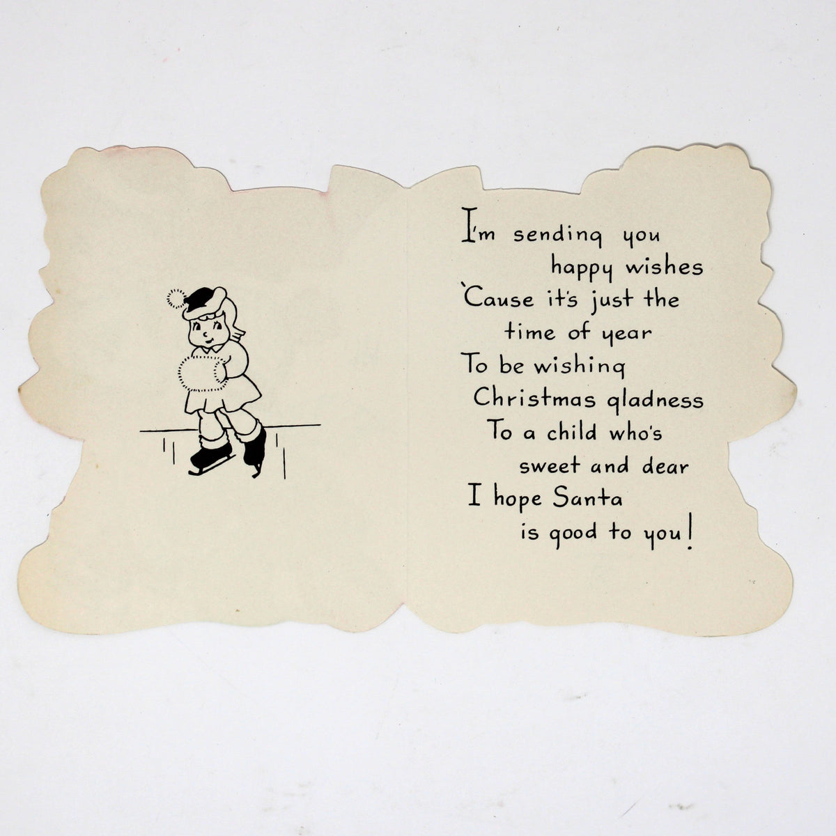 Christmas Card: Vintage 1940s, Die-Cut Ice Skating Couple, Unused, A-Meri-Card, Ephemera