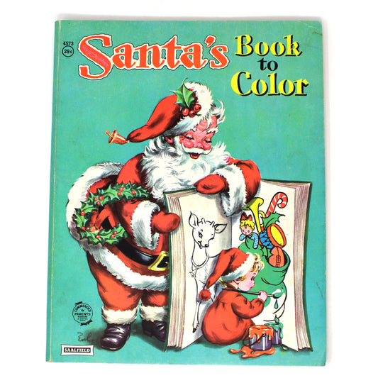 Coloring Book: Santa's Book to Color, Christmas, Unused, Saalfield, Vintage 1950s