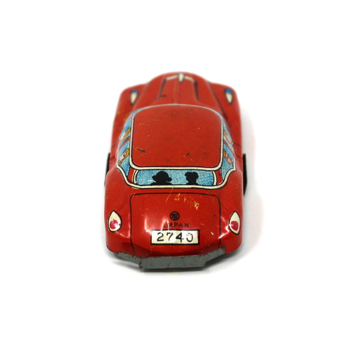Car: Nakamura Mini Tin Litho Sedan with Passengers, Japan, Vintage 1950s