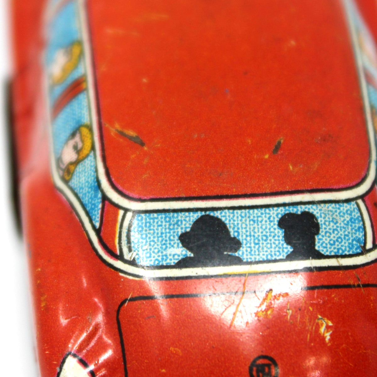 Car: Nakamura Mini Tin Litho Sedan with Passengers, Japan, Vintage 1950s
