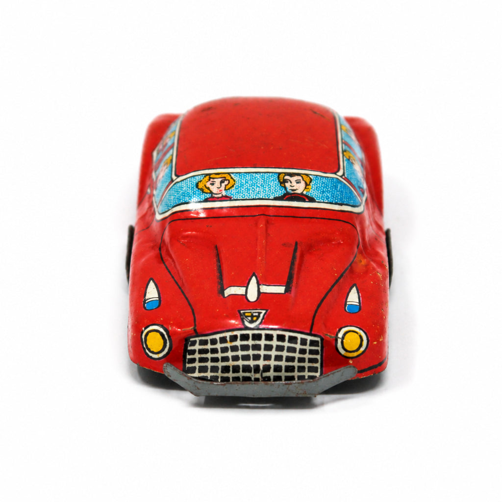 Car: Nakamura Mini Tin Litho Sedan with Passengers, Japan, Vintage 1950s