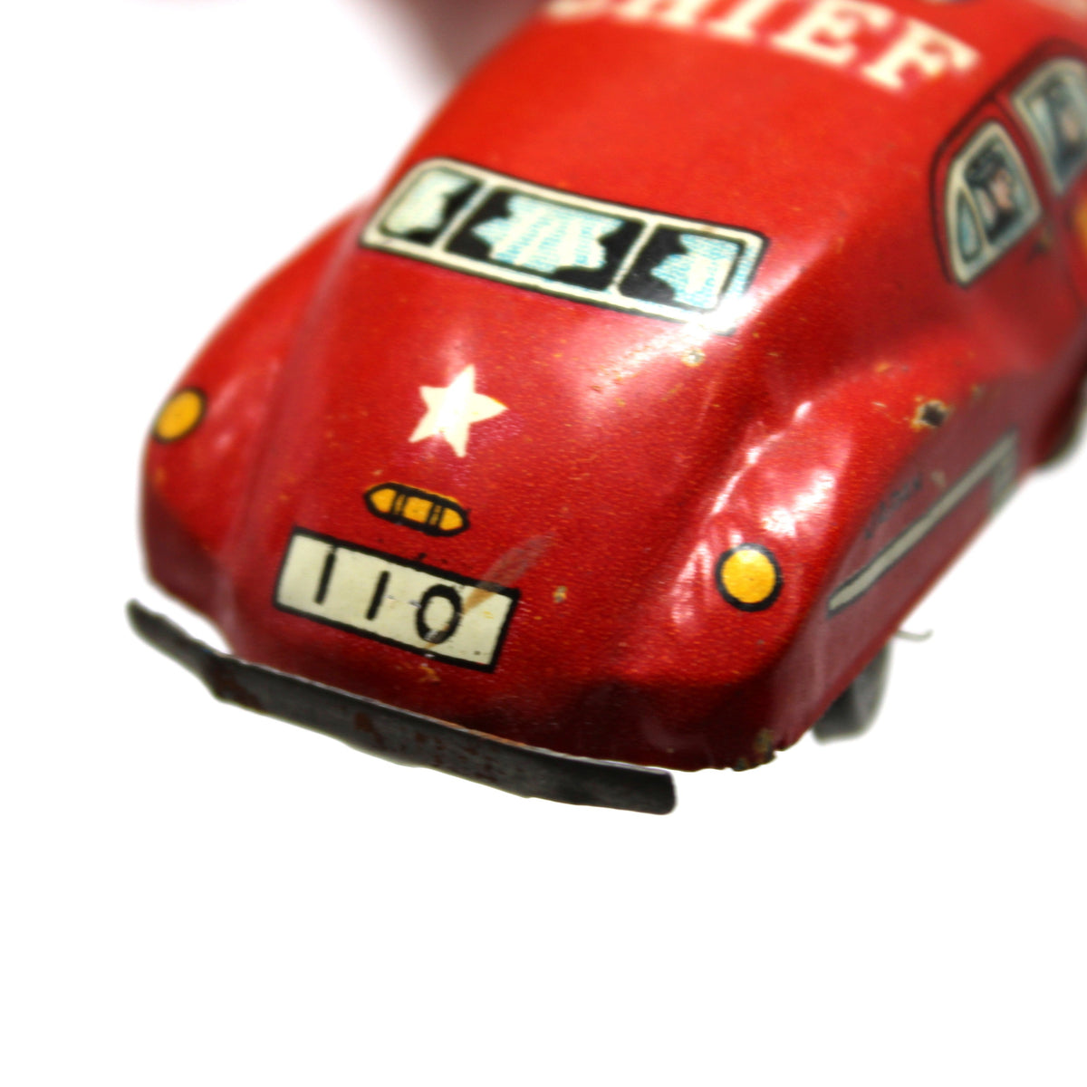 Car: Mini Tin Litho Fire Chief Sedan, Japan, Vintage 1950s