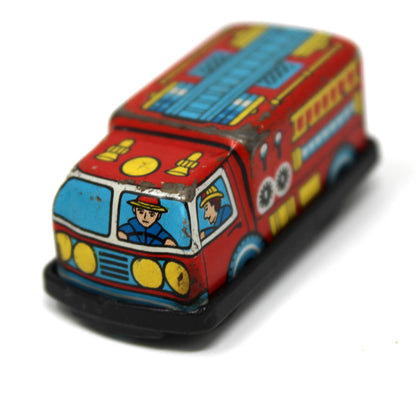 Toy Set: Mini Tin Litho Fire Engine & Fire Chief Car, Friction, Japan, Vintage 1960s
