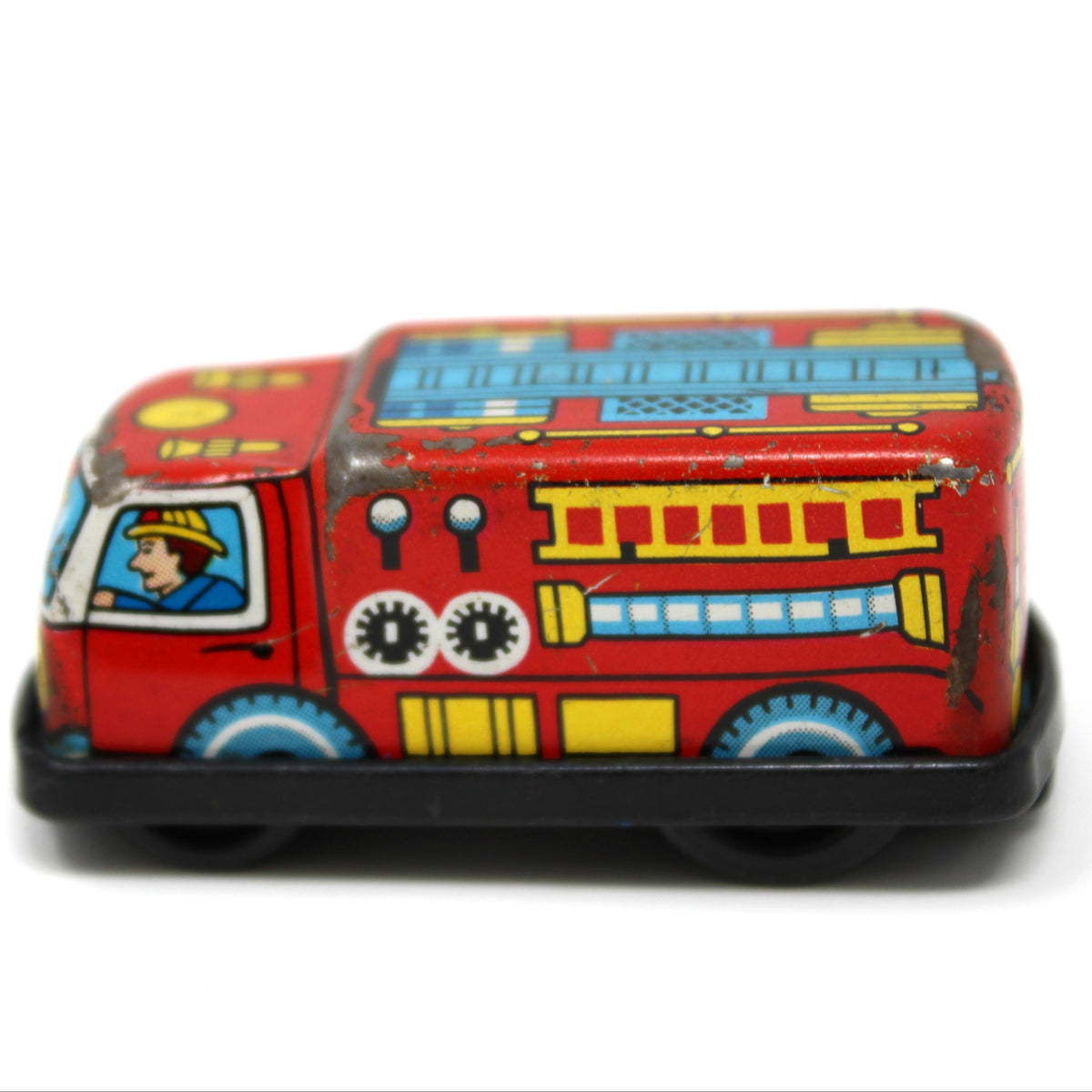 Toy Set: Mini Tin Litho Fire Engine & Fire Chief Car, Friction, Japan, Vintage 1960s