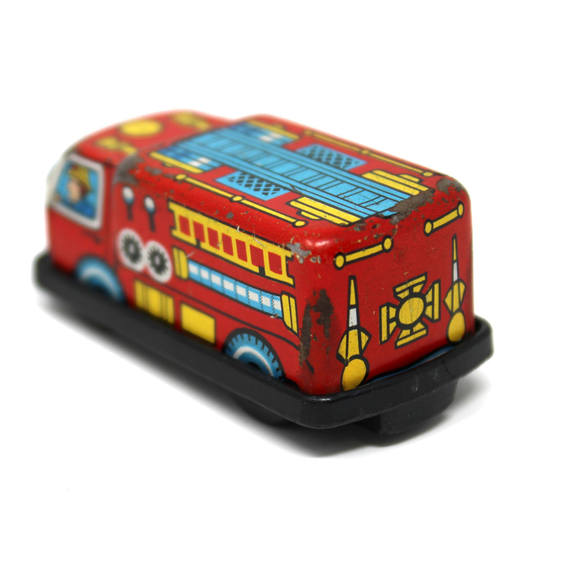 Toy Set: Mini Tin Litho Fire Engine & Fire Chief Car, Friction, Japan, Vintage 1960s