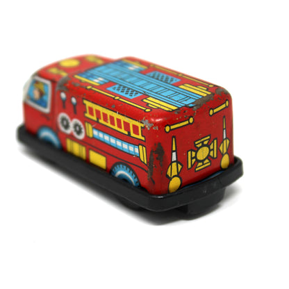 Toy Set: Mini Tin Litho Fire Engine & Fire Chief Car, Friction, Japan, Vintage 1960s