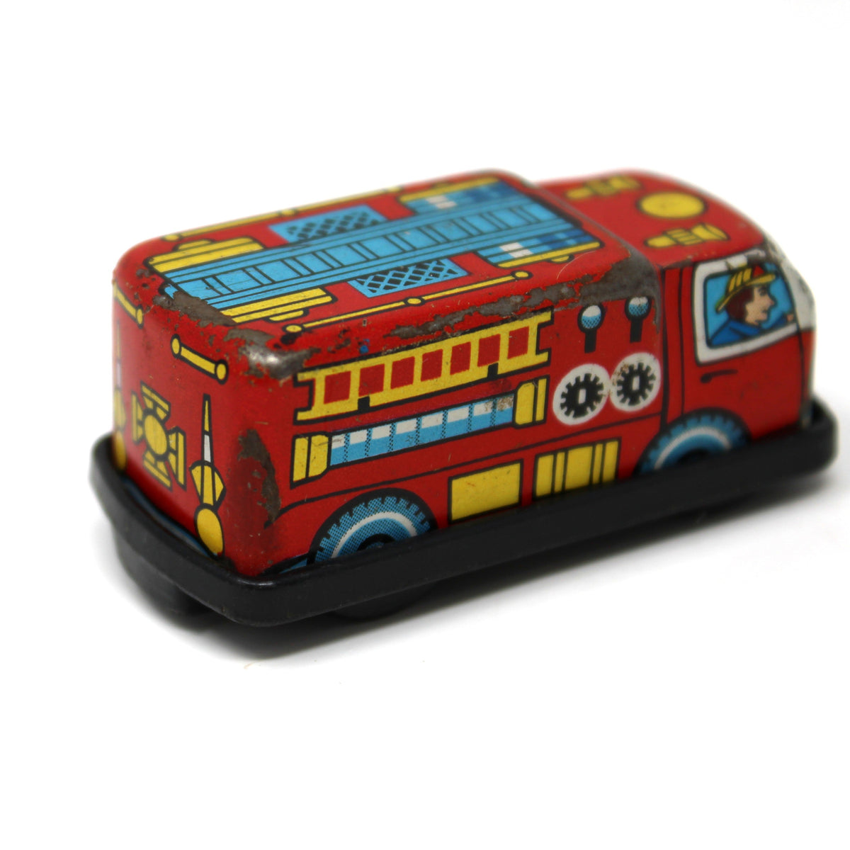 Toy Set: Mini Tin Litho Fire Engine & Fire Chief Car, Friction, Japan, Vintage 1960s