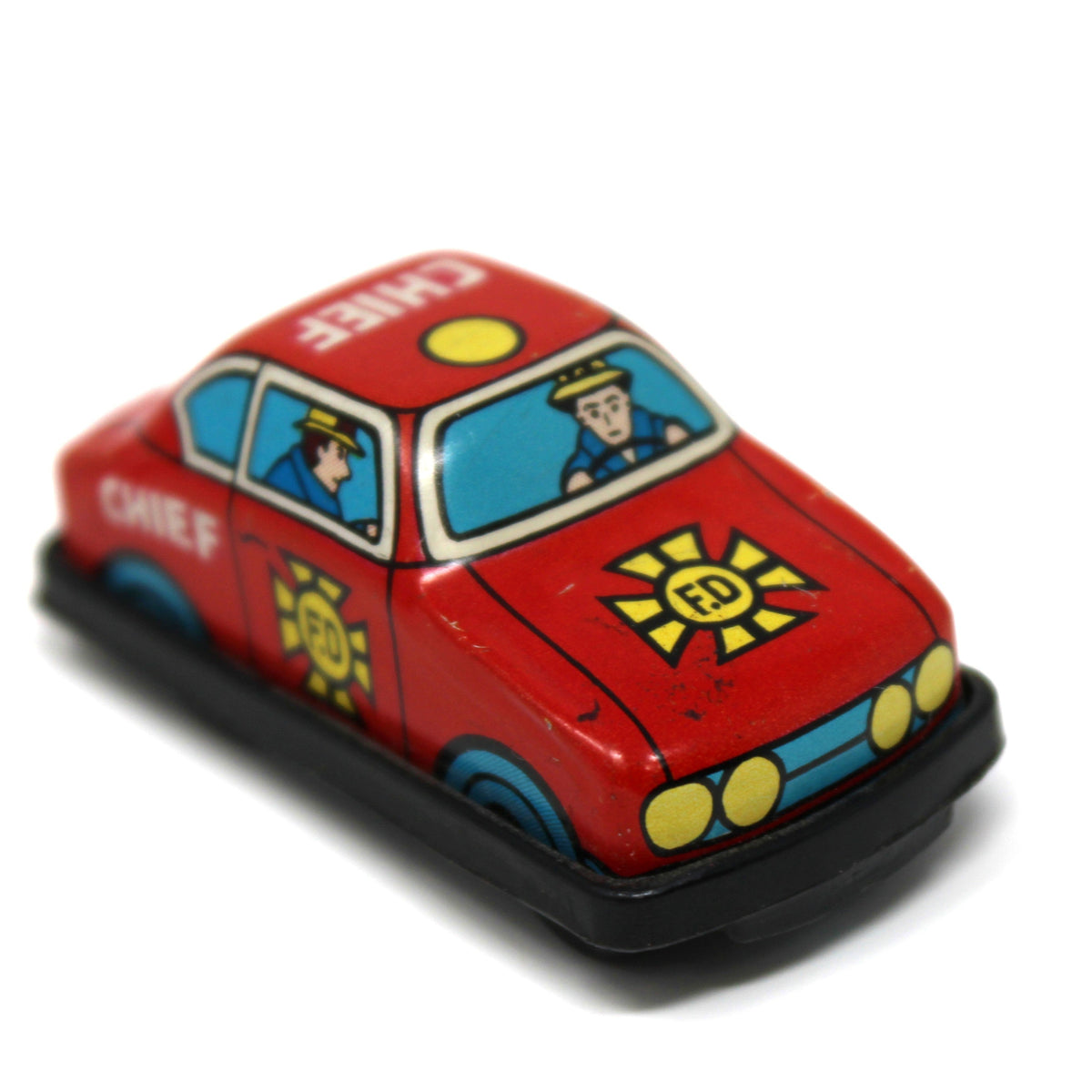 Toy Set: Mini Tin Litho Fire Engine & Fire Chief Car, Friction, Japan, Vintage 1960s
