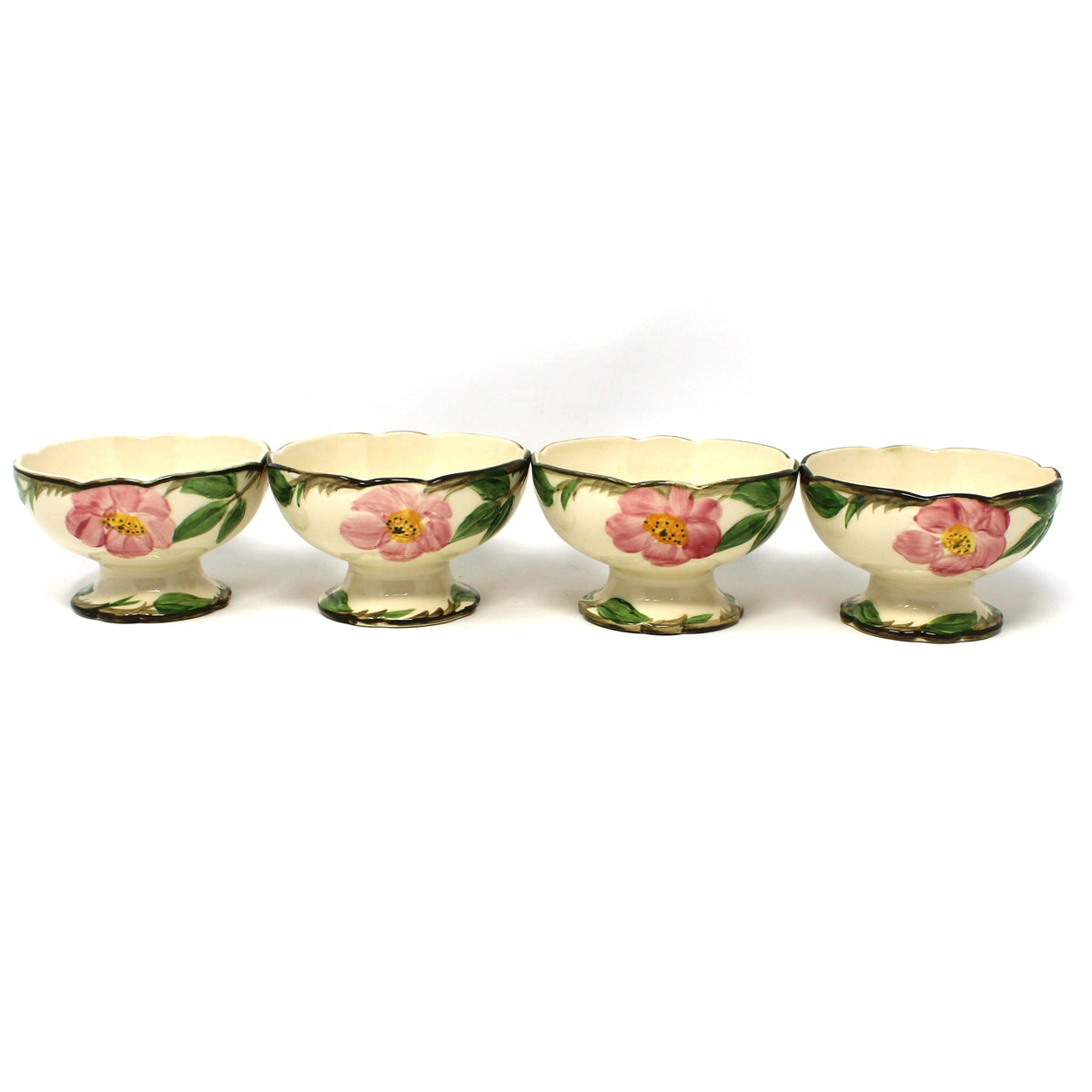 Dessert / Pudding Cups: Franciscan Desert Rose Pedestal Sherbets, Set of 3 or 4, USA, Vintage 1940s