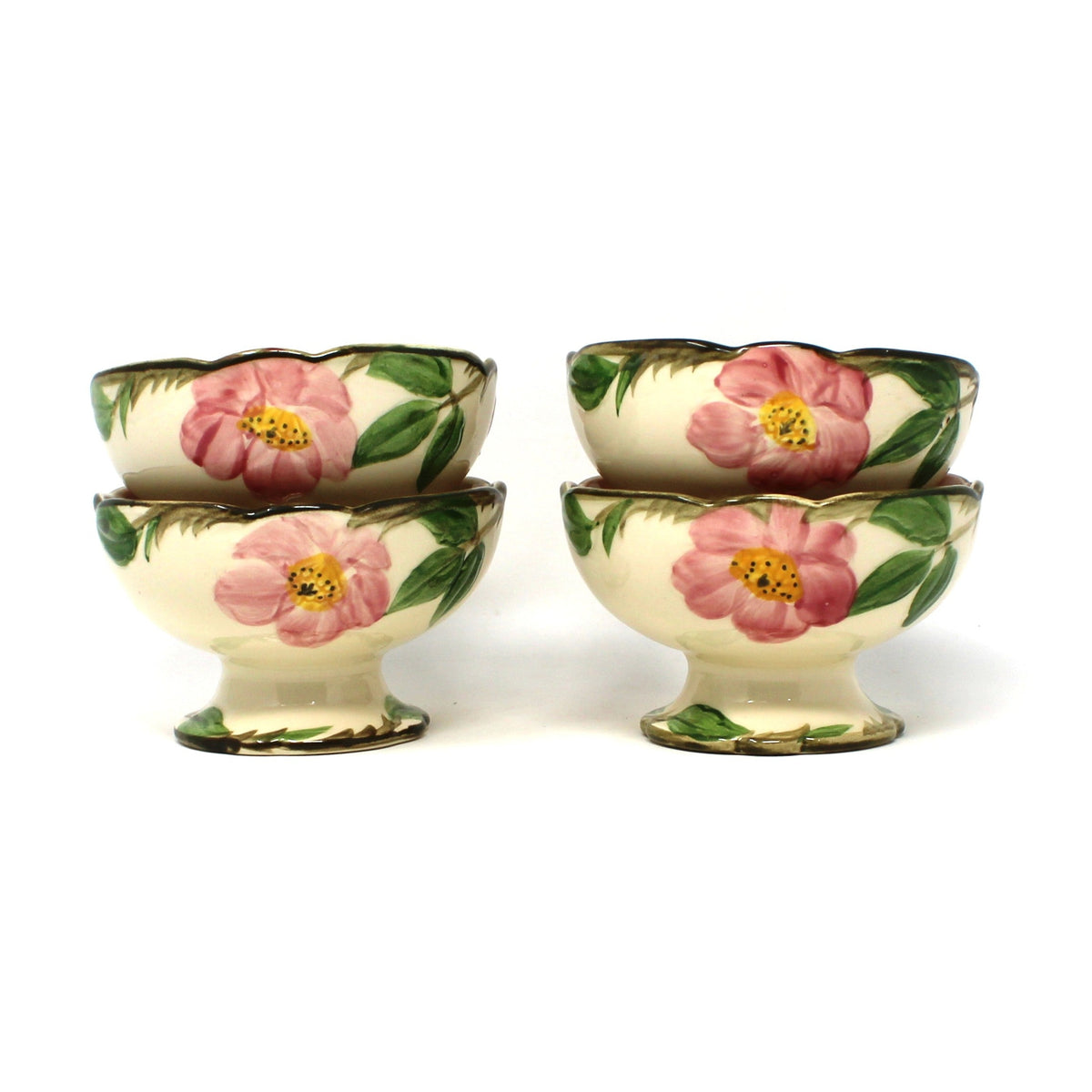 Dessert / Pudding Cups: Franciscan Desert Rose Pedestal Sherbets, Set of 3 or 4, USA, Vintage 1940s
