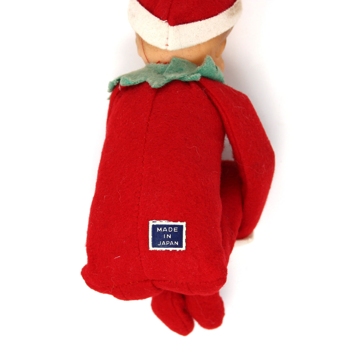 Ornament: Knee Hugger Pixie Elf, Red Felt, Japan, Vintage 1950s