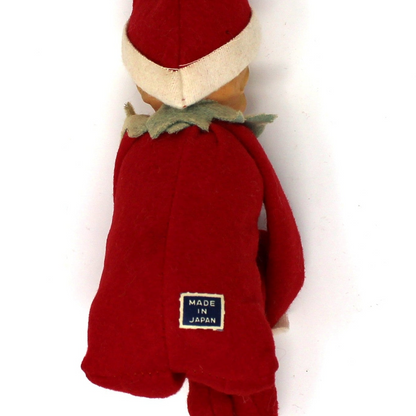 Ornament: Knee Hugger Pixie Elf, Red Felt, Japan, Vintage 1950s