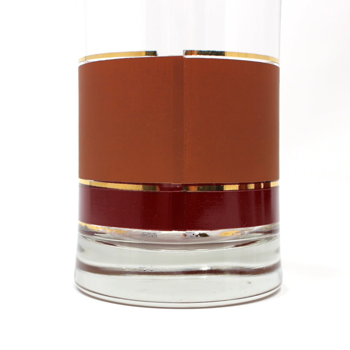 Tumblers: Libbey Brandywine Coolers, Burgundy & Tan with Gold Bands, Set of 5, USA, Vintage 1982