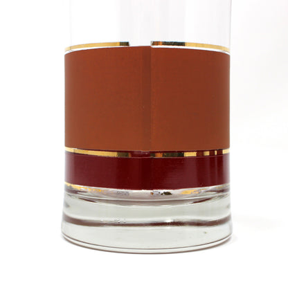 Tumblers: Libbey Brandywine Coolers, Burgundy & Tan with Gold Bands, Set of 5, USA, Vintage 1982