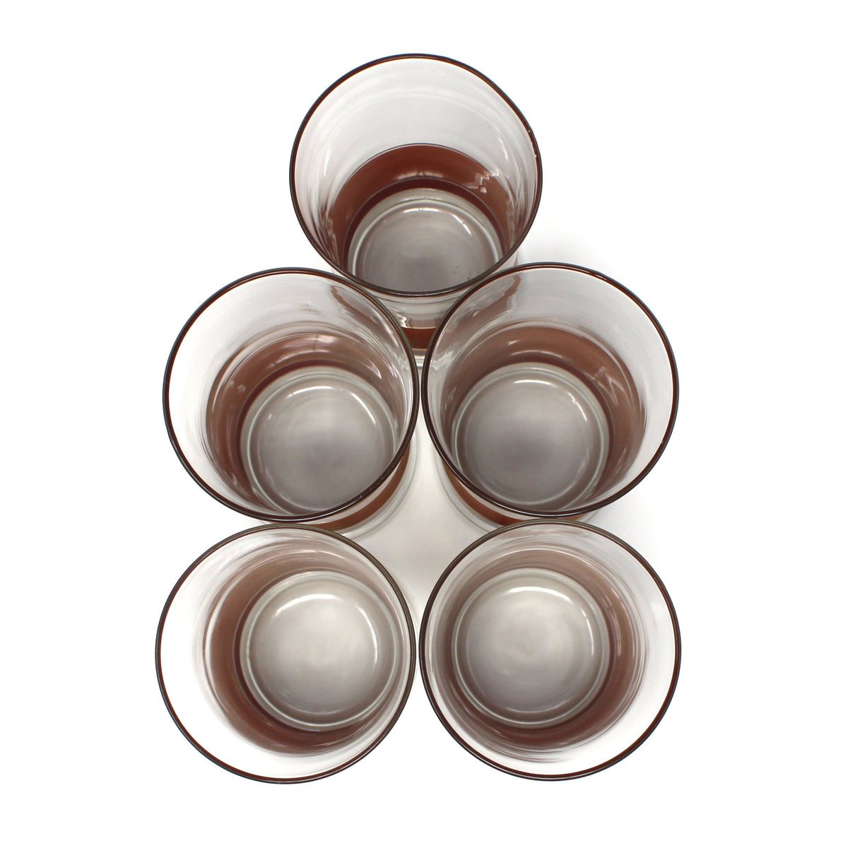 Tumblers: Libbey Brandywine Coolers, Burgundy & Tan with Gold Bands, Set of 5, USA, Vintage 1982