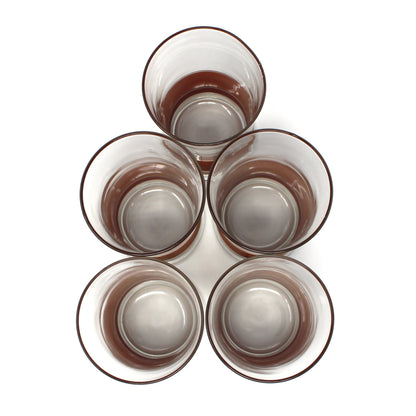 Tumblers: Libbey Brandywine Coolers, Burgundy & Tan with Gold Bands, Set of 5, USA, Vintage 1982