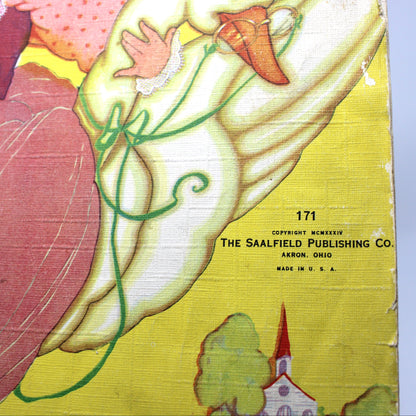 Vintage children's linen book, illustrated cover showing printed text reading: '171 Copyright 1925 The Saalfeld Publishing Co. Akron, Ohio Made in U.S.A.