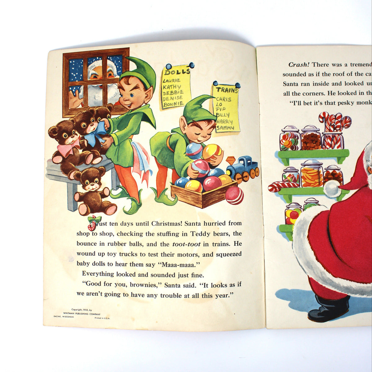 Children's Book: Santa Claus and Lili Monk, A Fuzzy Wuzzy Book, Whitman Publishing, Vintage 1955