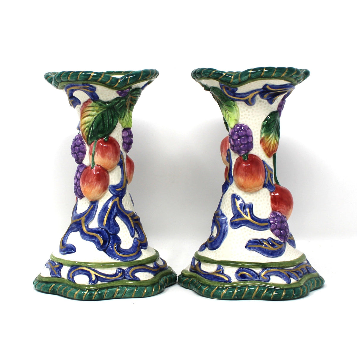 Candle Holders: Fitz & Floyd Florentine Fruit Pair, 5.75" Tall, China, 1997
